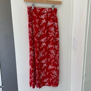 Red midi skirt with side slit